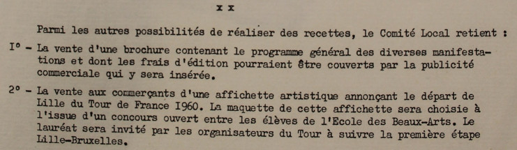 Extrait d’un rapport du service des fêtes relatif à l’organisation du départ du Tour de France - Archives municipales de Lille - 3R/2/85
