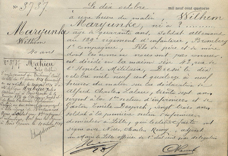 Extraits des registres des décès de 1914 - Archives municipales de Lille - 9E/431