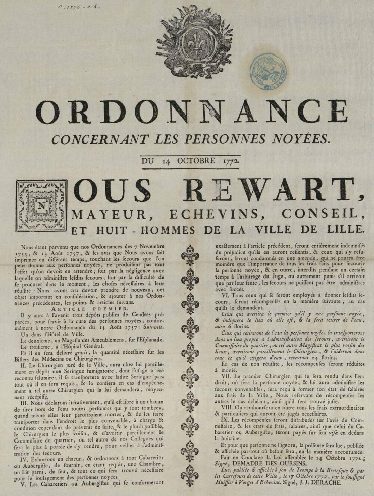 Ordonnance du 14 octobre 1772 - Archives municipales de Lille - AG/1276/4