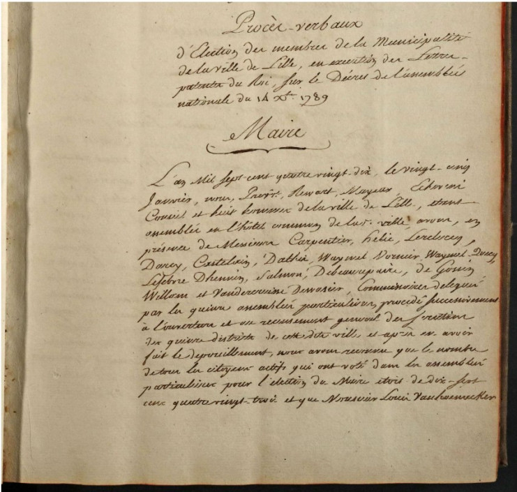 Procès-verbal d’élection du Maire, 25 janvier 1790 - Archives municipales de Lille – 18069