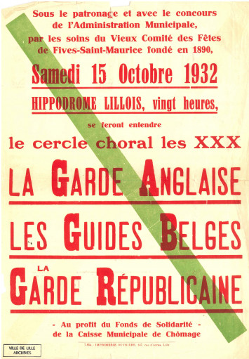 Affiche annonçant le concert du 15 octobre - Archives municipales de Lille – 1M1/127