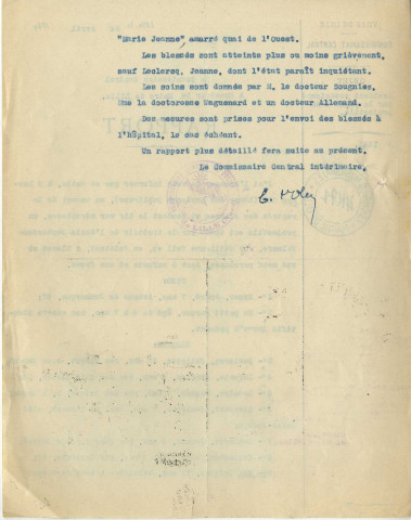 Rapport du commissaire Polet au sujet des victimes du tir contre aéroplane le 24 avril 1917