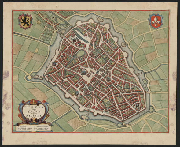 Plan de Lille en 1649 réalisé par Joan Blaeu - "Insula, vulgo Lille, Belgice Riissel"
