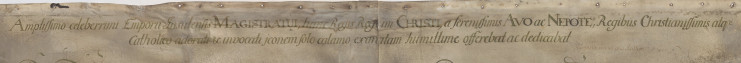 Dédicace en haut du parchemin permettant d'identifier le commanditaire de l'œuvre - Archives municipales de Lille - 17466