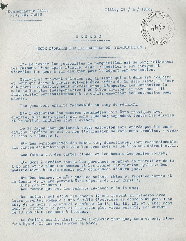Extrait des instructions données aux patrouilles  responsables des perquisitions - Archives municipales de Lille - 4/90