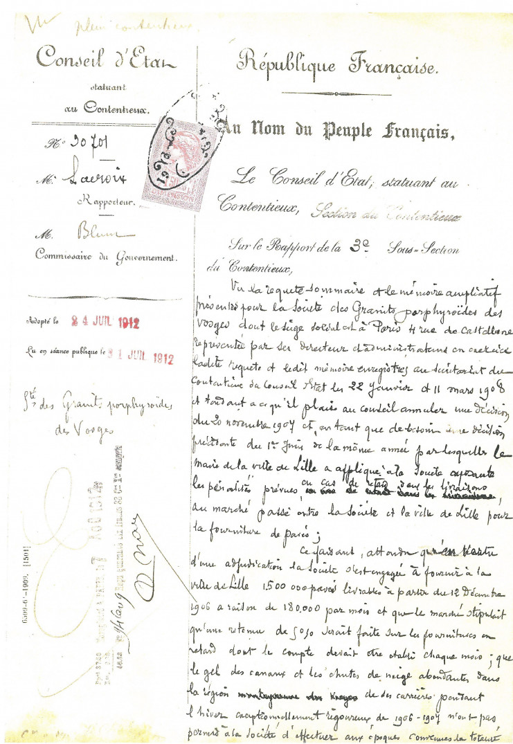 Extrait de l’arrêt du Conseil d’Etat du 31 juillet 1912 - Archives du Conseil d’Etat - sans cote