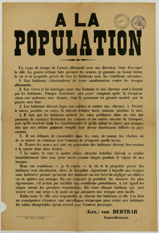Information à la population. - Occupation, consignes à respecter: 1 affiche