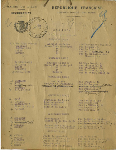 Liste des otages en date du 26 octobre 1914