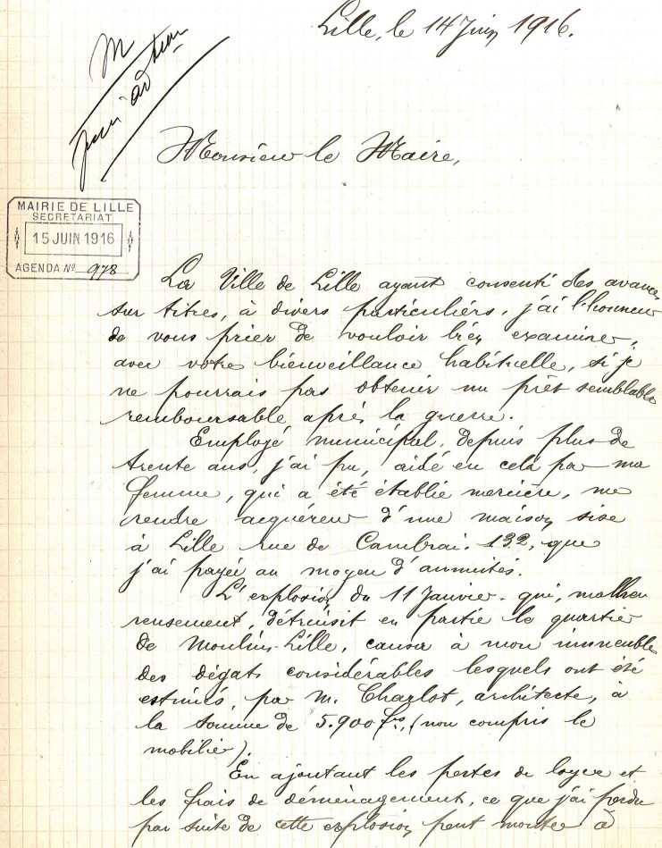 Lettre de Louis Baudouin à Charles Delesalle le 14 juin 1916 - Archives municipales de Lille - 1D5/1544