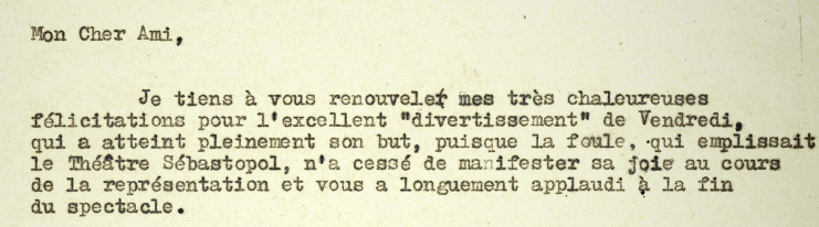 Extrait du courrier de Jean Lévy adressé à Léopold Simons le 21 octobre 1967 - Archives municipales de Lille - 2I1/45