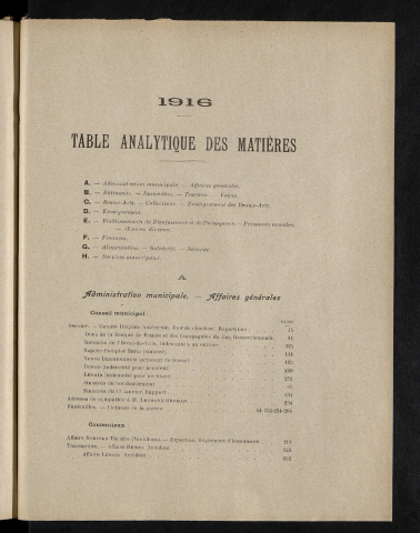 Table analytique 1916
