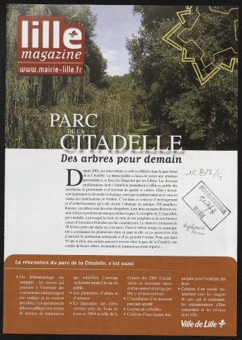 Lille magazine - Supplément - Parc de la citadelle. Des arbres pour demain