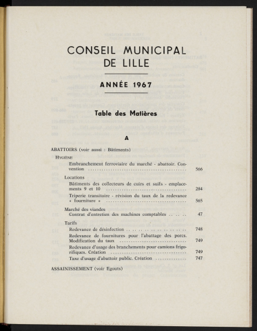 Table analytique 1967