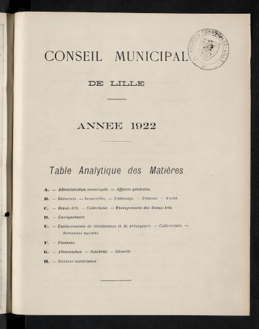 Table analytique 1922