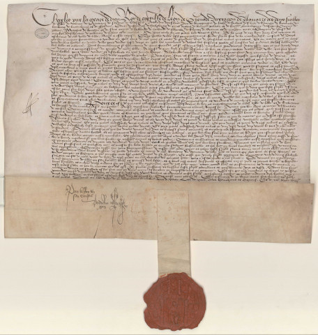 Lettres-patentes autorisant le Magistrat à percevoir des droits sur le commerce de la draperie suivant tarif y indiqué, pour les dépenses de la construction d'une Halle aux draps (27 mai 1519).