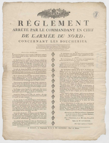 Règlement arrêté par le commandant en chef de l'armée du Nord concernant les boucheries