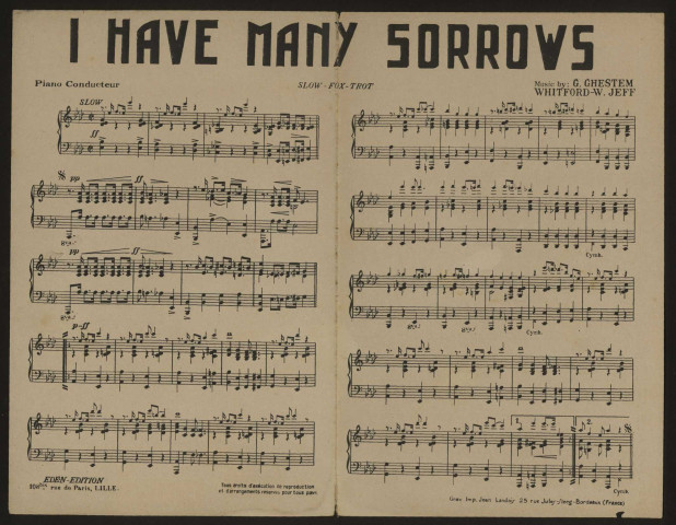 I have many sorrows, musique G. Ghestem, Withford, W. Jeff