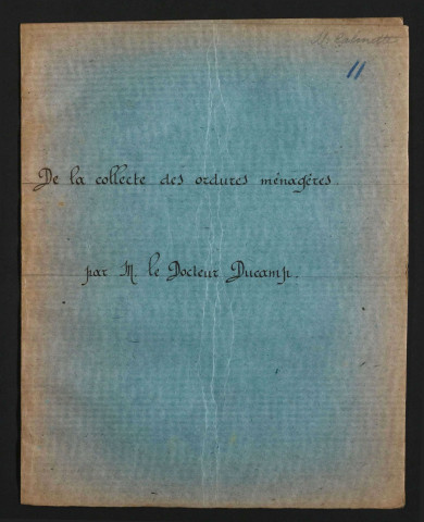De la collecte des ordures ménagères de la ville de Lille par le docteur Ducamp