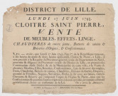 District de Lille, cloître Saint-Pierre. Vente du patrimoine du cloître