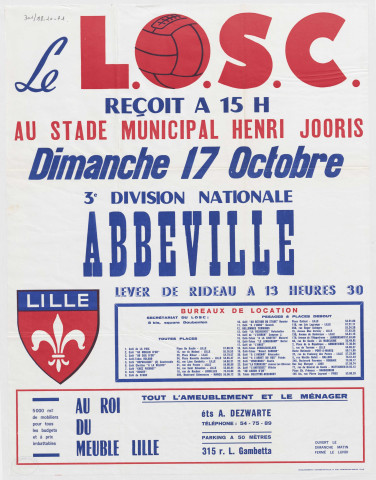 Stade municipal Henri Jooris. Match de football L.O.S.C. contre Abbeville.