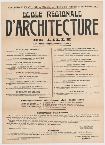 Ecole régionale d'architecture. Horaires des cours et conditions d'admission.