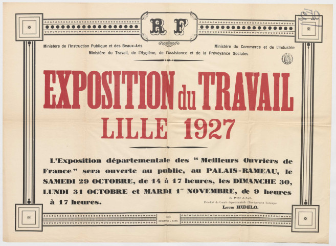 Palais rameau. Exposition du travail 1927. Exposition départementale des "Meilleurs ouvriers de France"
