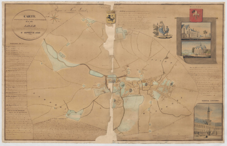 Plan de la ville de Lille en 1243 réalisé par Elie Brun-Lavainne. Archives municipales de Lille - 1Fi/1/2