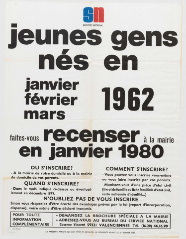 Service national. Recensement militaire.