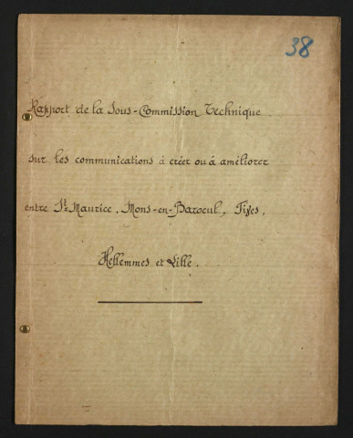 Rapport sur les communications à crééer ou à améliorer entre Saint-Maurice, Mons-en-Baroeul, Fives, Hellemmes et Lille