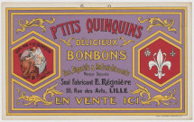 Carton publicitaire "P'tits Quinquins, délicieux bonbons.
