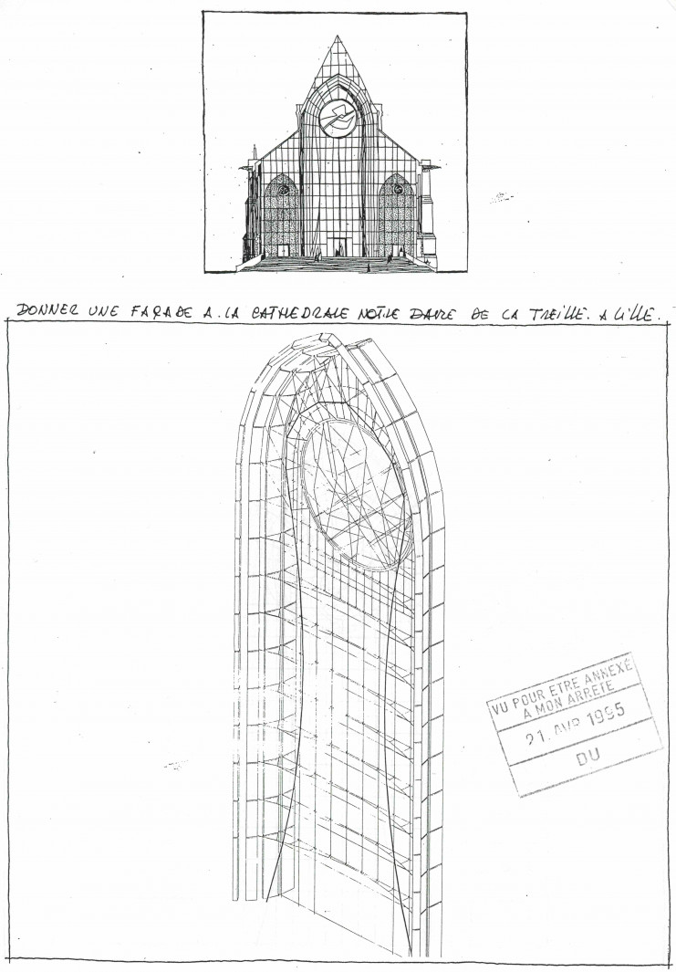 Croquis extrait du dossier de permis de construire proposant les différents éléments de la façade. Archives municipales de Lille – 728W3489