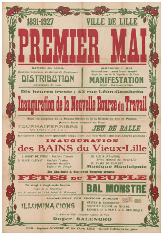 Premier mai 1927. Inauguration de la nouvelle Bourse du Travail.