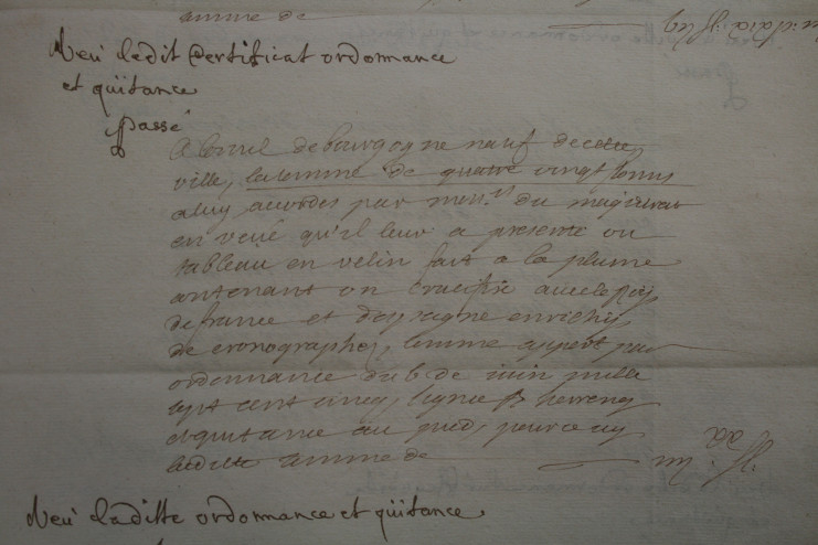 Extrait des comptes de la Ville mentionnant la commande de l'œuvre - Archives municipales de Lille - 16439