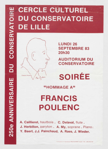 Conservatoire de musique. Hommage à Francis Poulenc. Concert du cercle culturel du Conservatoire.