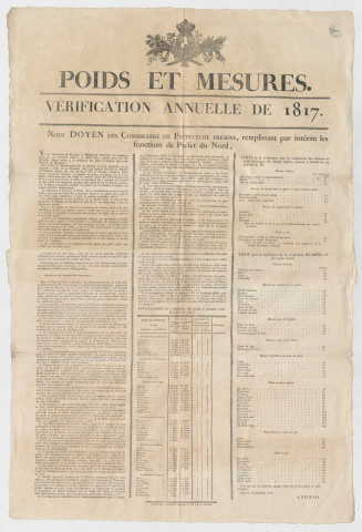 Poids et mesures: vérification annuelle de 1817