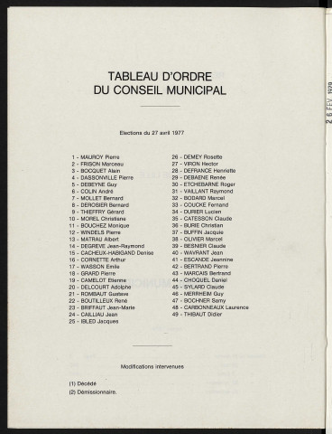 Table analytique 1979