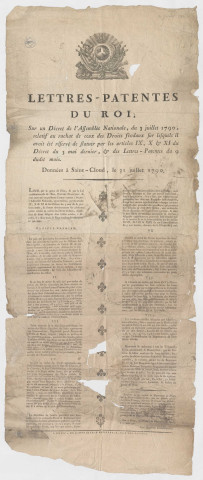 Lettres-patentes du Roi sur un décret de l'Assemblée nationale relatif au rachat des droits féodaux