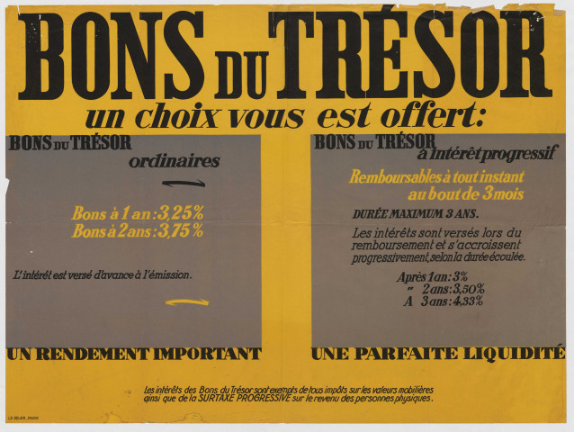 Bons du Trésor. Un choix vous est offert.