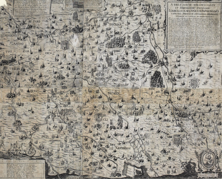Plan des Châtellenies de Lille, Douai et Orchies, avec la "déclaration des villages " par Martin Doué - Archives municipales de Lille - 17463