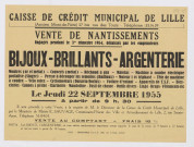 Caisse de Crédit Municipal de Lille. Vente de nantissements.