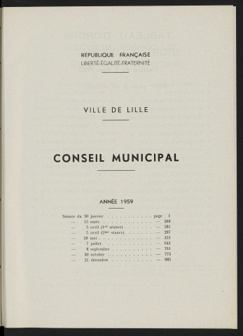 Table analytique 1959