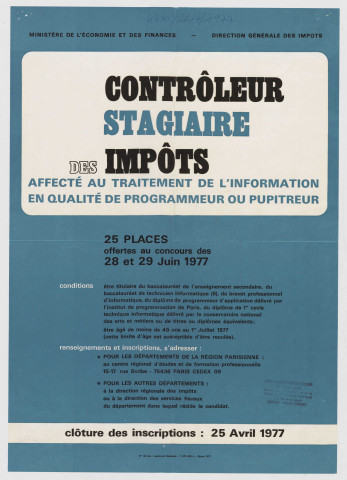 Ministère de l'Economie et des Finances. Direction générale des impôts-contrôleurs stagiaire des impôts.