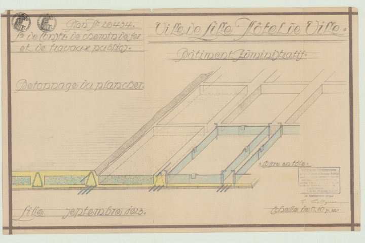 Lot n°2 - Exécution du gros œuvre : plans du plancher du rez-de-chaussée, de bétonnage du plancher, de détails de la toiture et du plafond du rez-de-chaussée, coupes.