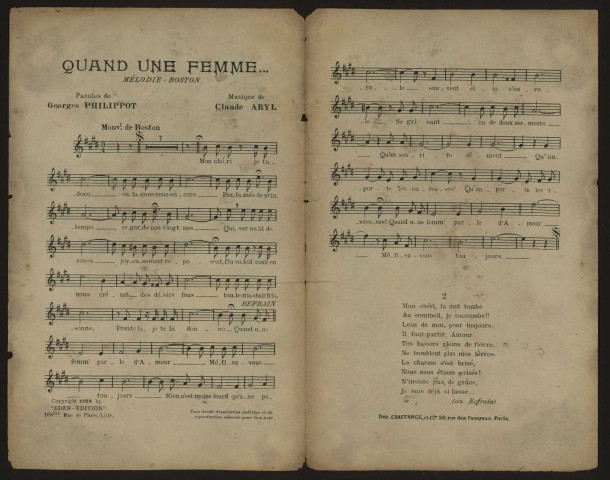 Quand une femme, paroles Georges Philippot