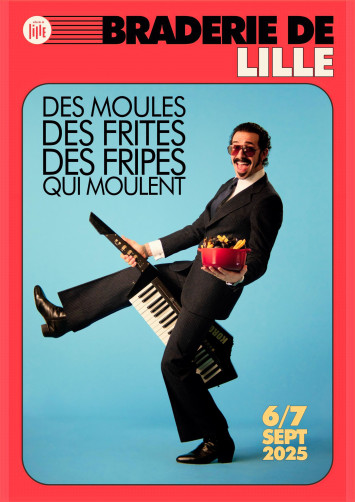 Affiche de la braderie de Lille 2025  inspirée de l'univers de l'artiste Dabeull. DICOM - Ville de Lille