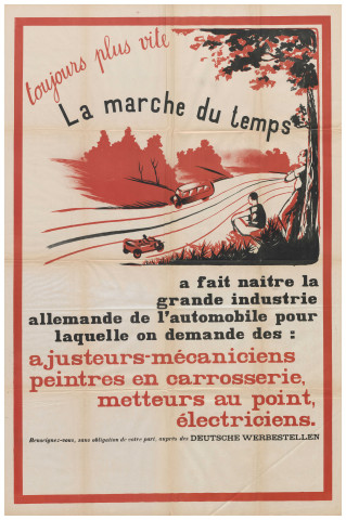 "Toujours plus vite, la marche du temps a fait naître la grande industrie allemande de l'automobile"