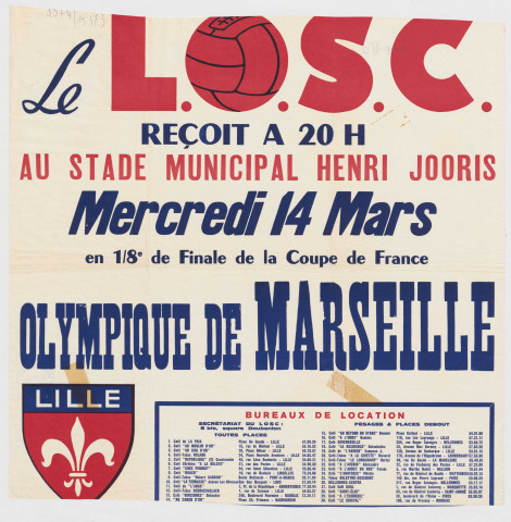 Stade municipal Henri Jooris. Match de football L.O.S.C. contre Olympique de Marseille.