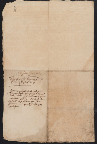Déclaration du Magistrat en matière de non-confiscation au sujet d'un procès concernant la bourgeterie et la sayetterie au plat-pays de Lille (12 janvier 1608).