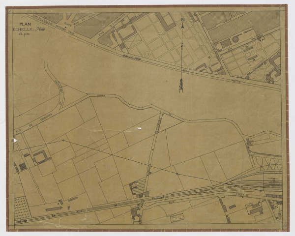 Extrait de plan centré sur le boulevard de la Moselle, le chemin de fer de Béthune et le chemin de l'Arbrisseau.