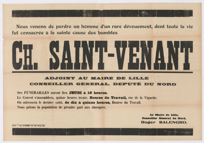 Funérailles de M. Charles Saint-Venant, Adjoint au Maire de Lille.
